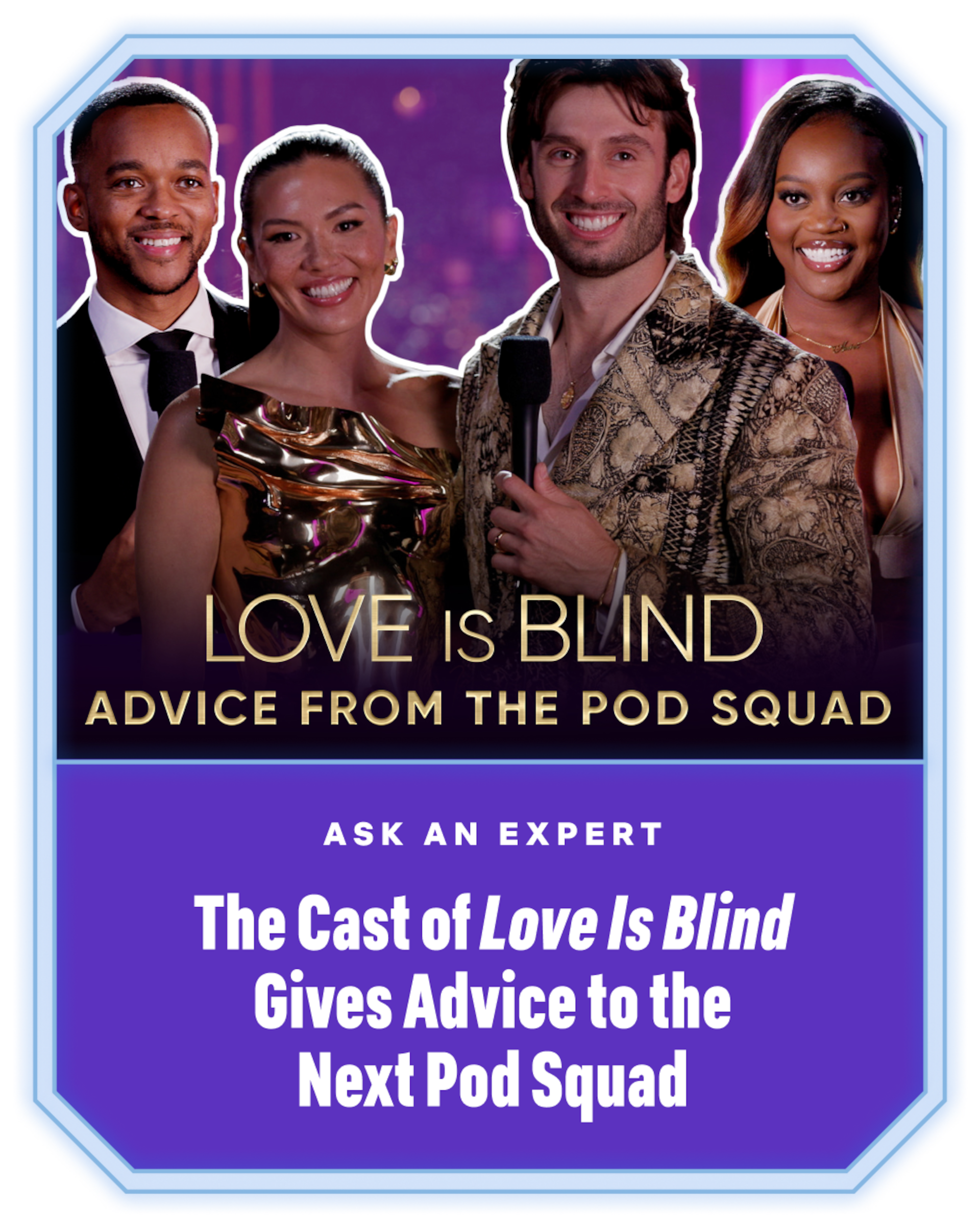 Love Is Blind Season 8 key art with the signature gold engagement pods.