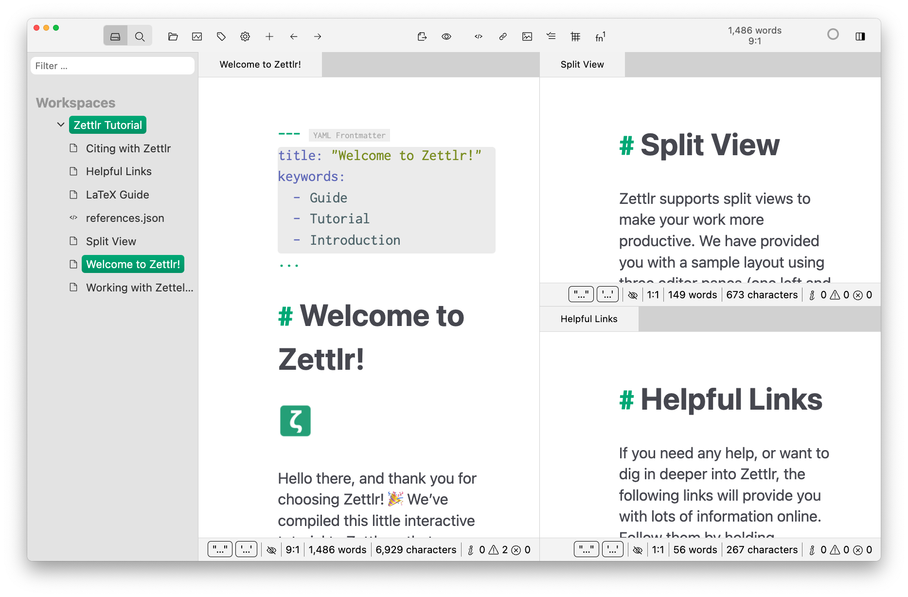 Zettlr version 3 interface with sidebar and editor pane